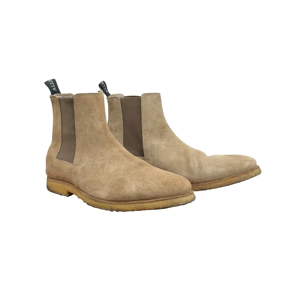 AllSaints Chelsea Boots Men SZ 43 Tan Suede Crepe Sole Casual Timeless Classic